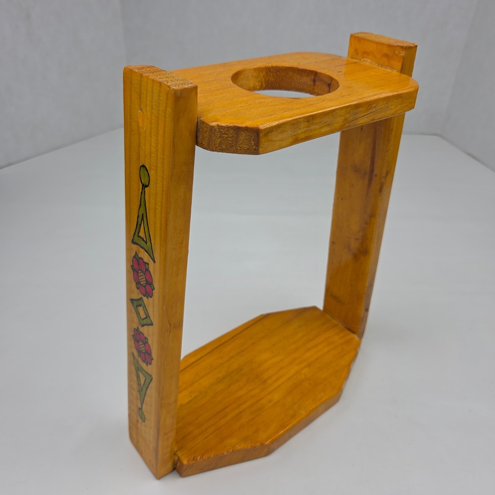 Vintage Handmade Ecuador Wood Pour Over Coffee Stand Chorreador Folk Art Painted